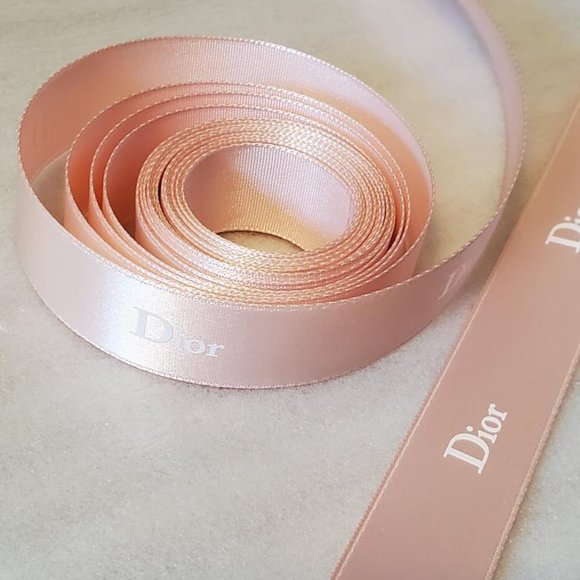 AUTHENTIC Christian DIOR Ribbon 3 Yards Pink/Peach White Lettering Gift Wrap 9ft - Picture 1 of 2